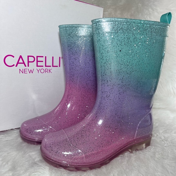 Capelli Girls Glitter Waterproof Rain Boots for Girls Sparkle Rainbow - Picture 2 of 10